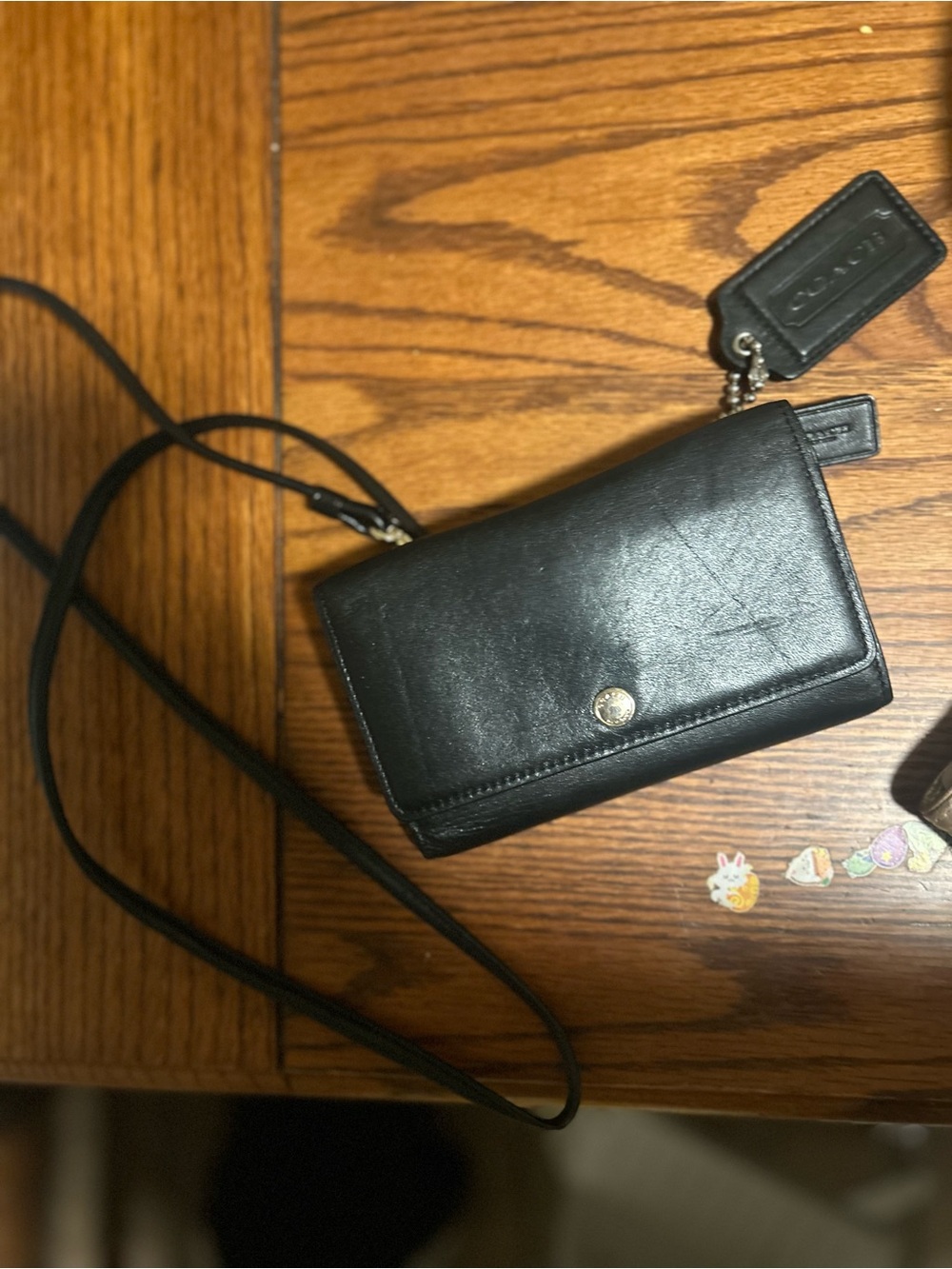Coach Black Leather Crossbody Card Wallet with Strap